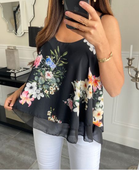 FLORAL TOP PE1170 ZWART