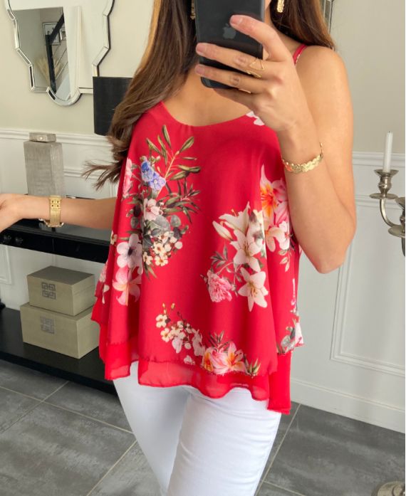 FLORAL TOP PE1170 ROJO