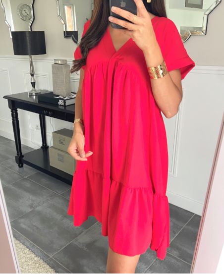 SUKIENKA OVERSIZE Z DEKOLTEM W SEREK PE1191 CZERWONA