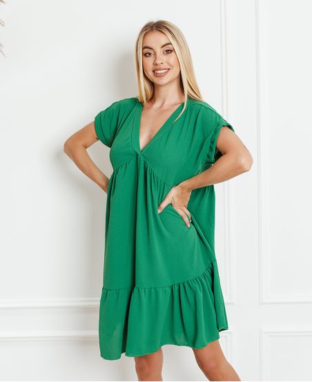 SUKIENKA OVERSIZE V NECK PE1191 SZMARAGDOWA ZIELEŃ