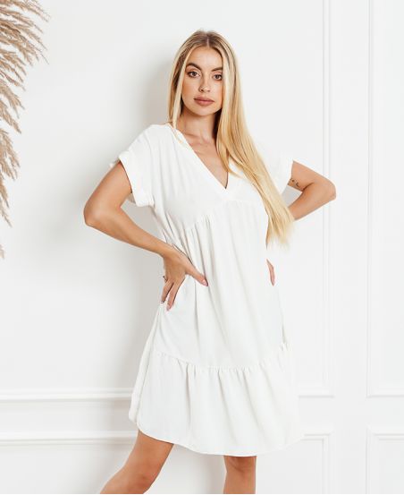 SUKIENKA OVERSIZE Z DEKOLTEM W SEREK PE1191 BIAŁA