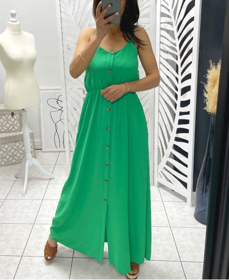LONG DRESS WITH BUTTONS PE1234 EMERALD GREEN