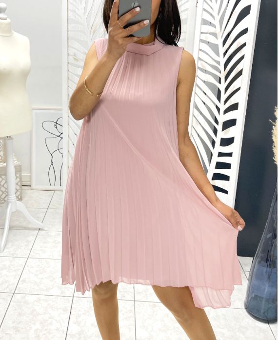 PLEATED DRESS EVASEE PE645 PINK