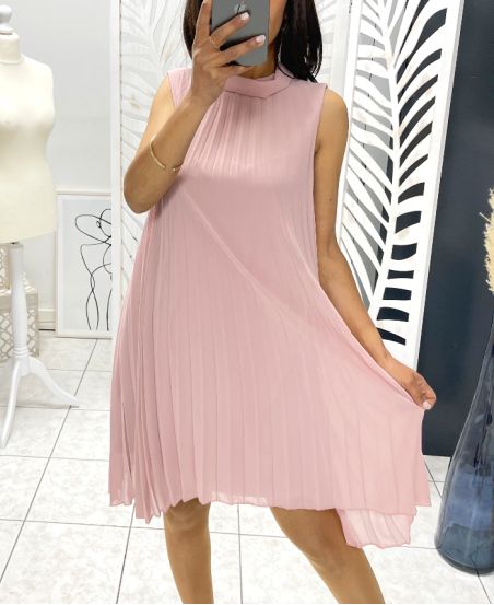 ROBE PLISSEE EVASEE PE645 ROSE