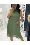 PLEATED DRESS EVASEE PE645 MILITARY GREEN