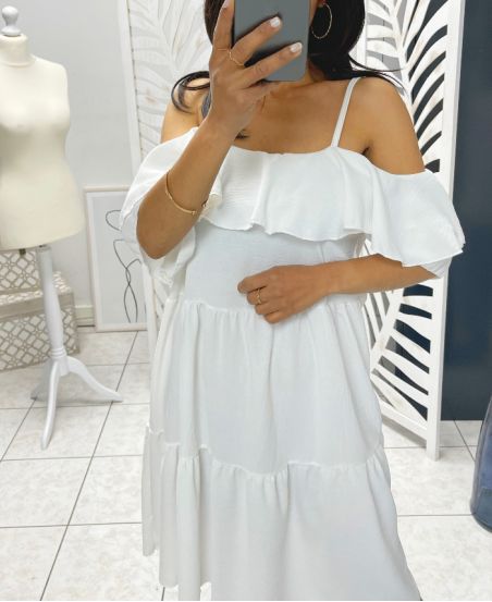 BÖHMISCHES KLEID MIT OFFENEN SCHULTERN PE1248 WEISS