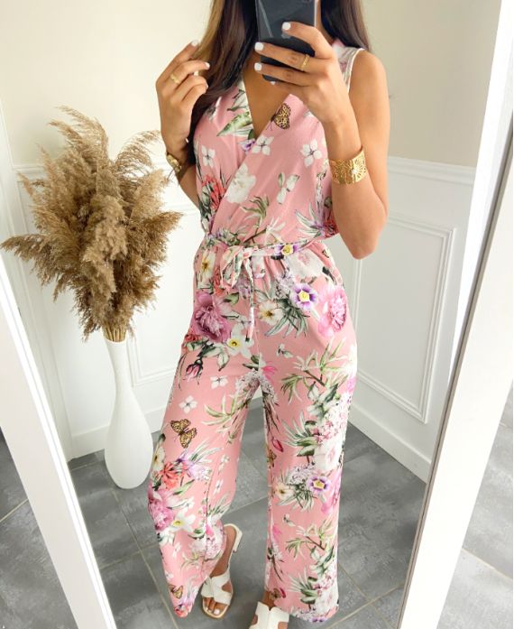 TRAJE PANTALÓN FLORAL PE1268 ROSA