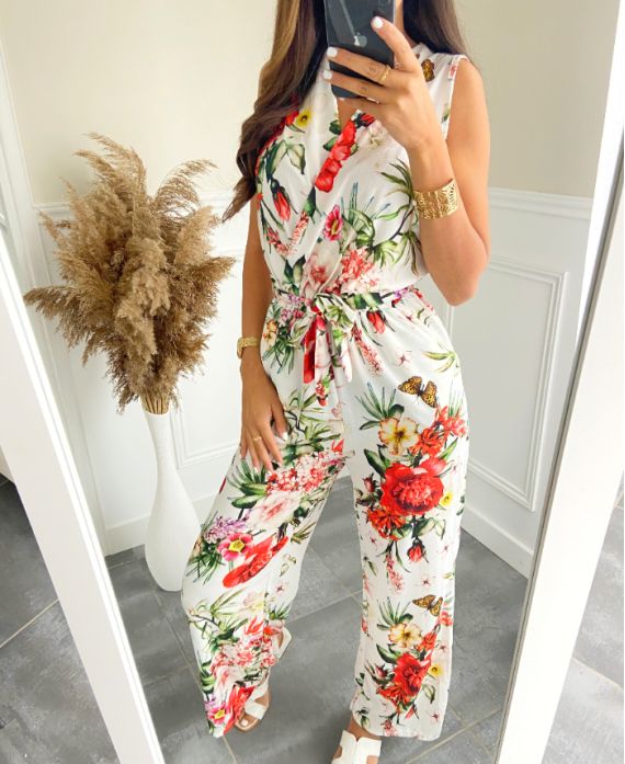 FLORAL TROUSER COMBINATION PE1268 WHITE