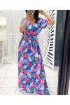 ROBE LONGUE TROPICALE AVEC FENTE PE1283 BLEU ROYAL