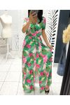 ROBE LONGUE TROPICALE AVEC FENTE PE1283 VERT