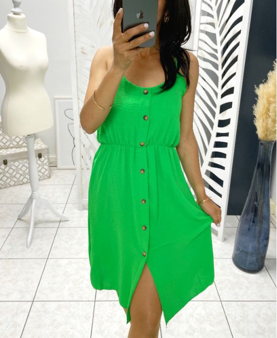 ROBE A BRETELLES A BOUTONS PE2000 VERT EMERAUDE