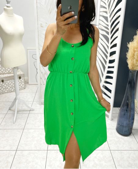 ROBE A BRETELLES A BOUTONS PE2000 VERT EMERAUDE