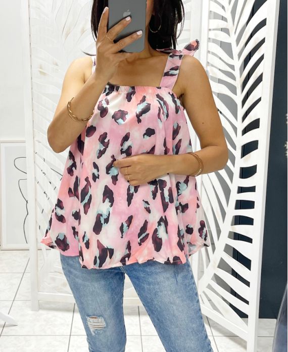 PRINTED TOP WITH TIE STRAPS 1287 PINK