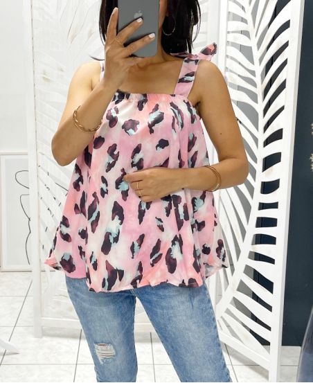 PRINTED TOP WITH TIE STRAPS 1287 PINK