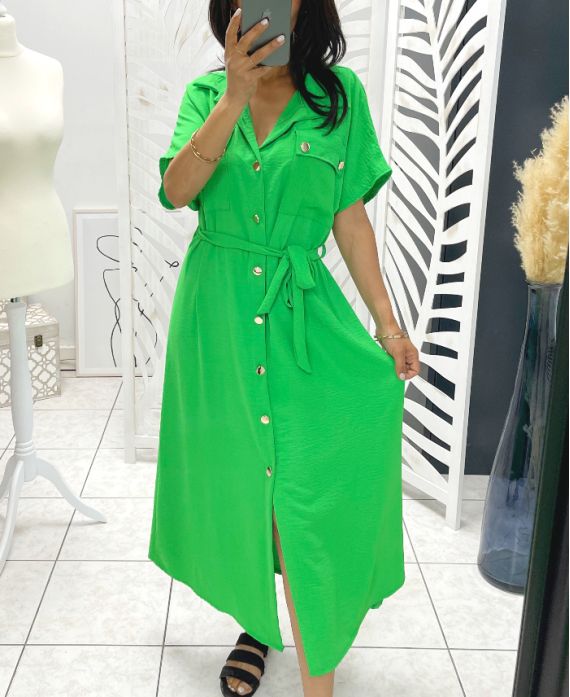 SAFARI LONG SHIRT DRESS WITH GREEN PE611 LINK