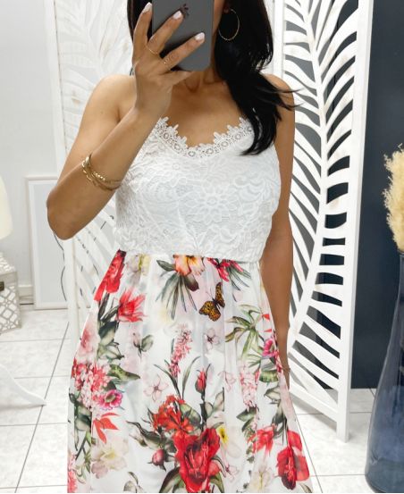ROBE DENTELLE DRAPEE PE2032I3 BLANC