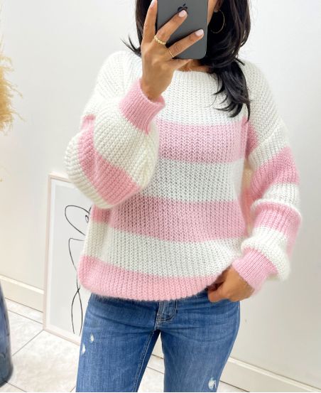 SOFT SWEATER STRIPE AH11 LIGHT PINK
