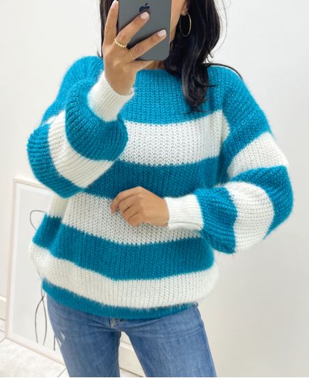 ZACHTE PULLOVER STRIPE AH11 OLIE BLAUW