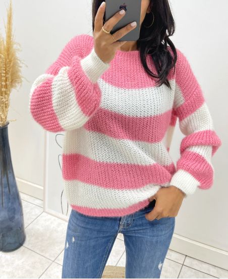 WEICHER PULLOVER STREIFEN AH11 PINK