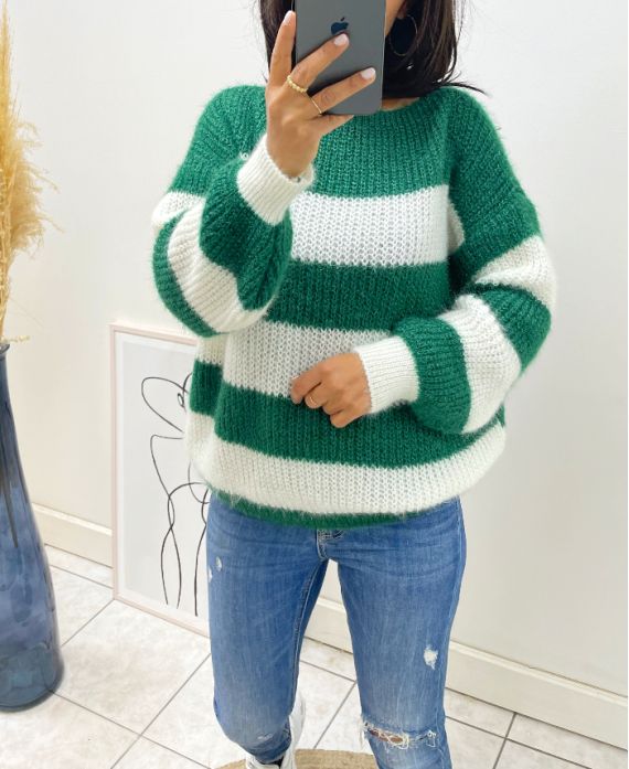 SOFT PULLOVER STRIPE AH11 EMERALD GREEN