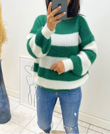 SOFT PULLOVER STRIPE AH11 EMERALD GREEN