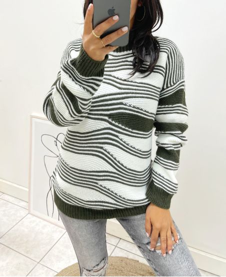 GREEN AH21 GEOMETRY PATTERN PULLOVER