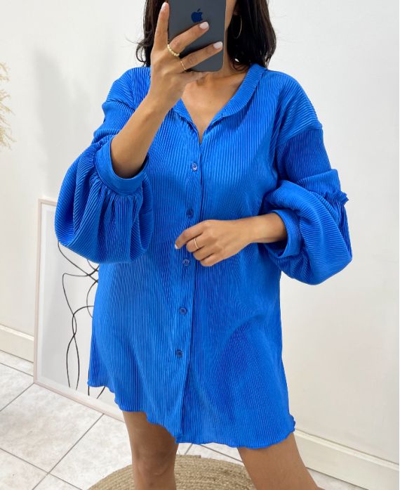 CHEMISE PLISSEE BRILLANTE AH855 BLEU CIEL