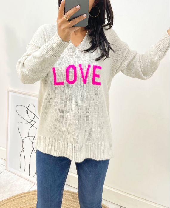 SWETER WEŁNIANY LOVE AH65 BEŻOWY