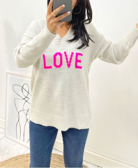 SWETER WEŁNIANY LOVE AH65 BEŻOWY