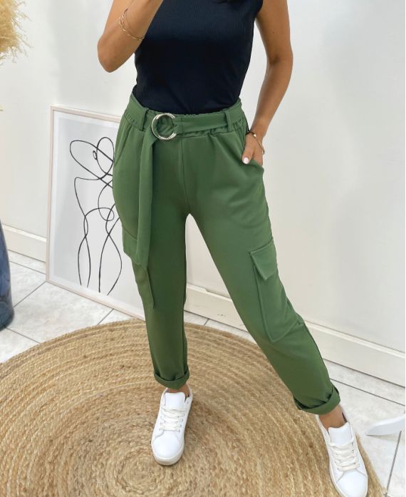 PACK 4 TROUSERS CARGO STYLE BELT AH82 KAKI