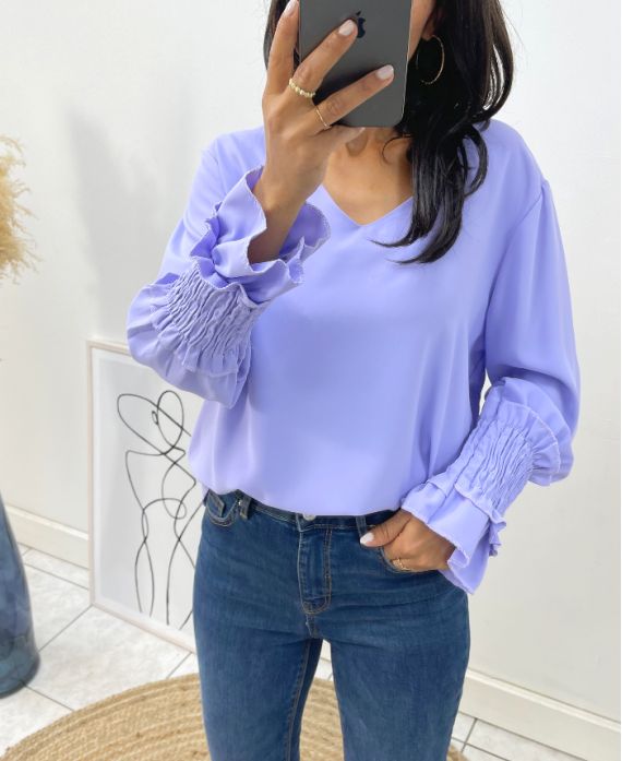 VLOEIENDE BLOUSE MET FROUREUZE MOUWEN AH1422 LILA