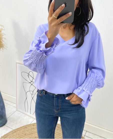 FLIESSENDE BLUSE MIT FRANOUS-ÄRMELN AH1422 LILA