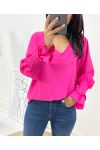 FLOWING BLOUSE WITH FROUROUS SLEEVES AH1422 FUSHIA