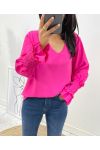 FLIESSENDE BLUSE MIT FRANOUS-ÄRMELN AH1422 FUSHIA