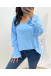 FLIESSENDE BLUSE MIT FRANOUS-ÄRMELN AH1422 HIMMELBLAU