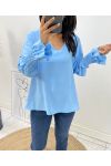 FLIESSENDE BLUSE MIT FRANOUS-ÄRMELN AH1422 HIMMELBLAU