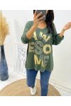 BLUZA ZE WZOREM FINE RHINESTONE AWESOME SA12 MILITARY GREEN