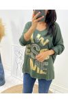 MAGLIONE STRASS AWESOME SA12 VERDE MILITARE