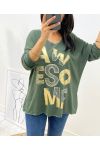 FINE RHINESTONE SWEATER AWESOME SA12 MILITARY GREEN