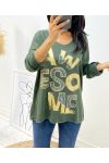 BLUZA ZE WZOREM FINE RHINESTONE AWESOME SA12 MILITARY GREEN