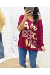 FINE RHINESTONE SWEATER AWESOME SA12 BURGUNDY