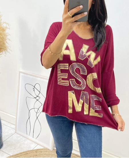 FINE RHINESTONE SWEATER AWESOME SA12 BURGUNDY