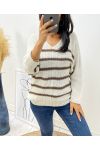 PULLOVER ESPRIT MARINIERE AH129 BEIGE/CHOCO