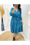 ROBE MANCHE LONGUE AH259 BLEU PETROLE