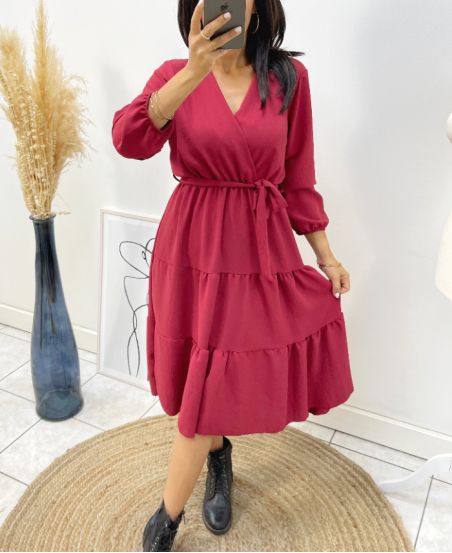 LONG SLEEVE DRESS AH259 BURGUNDY