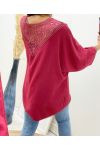 TOP OVERSIZE BACK LACE AH226 BURGUNDY