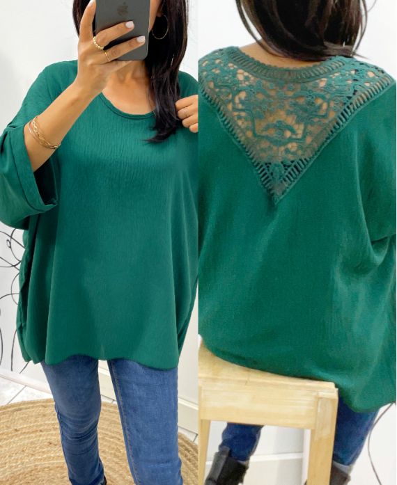 TOP OVERSIZE BACK LACE AH226 EMERALD GREEN