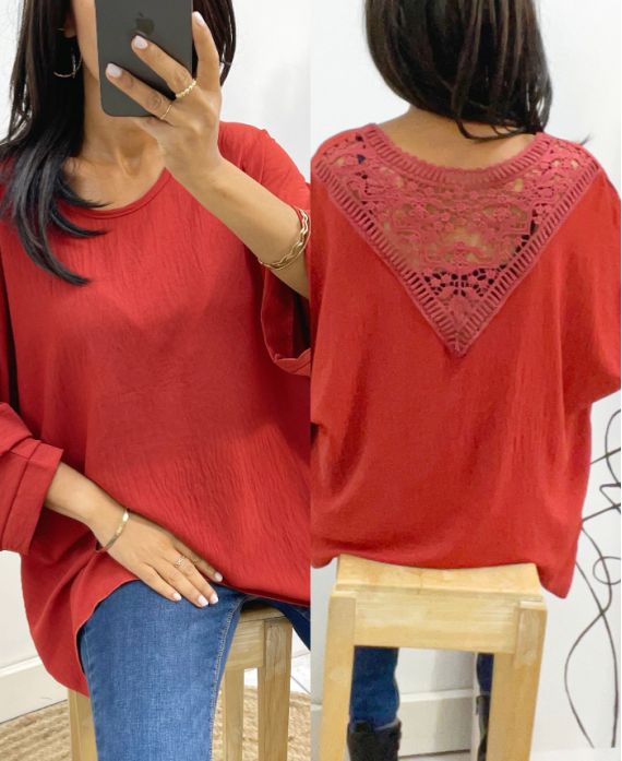 TOP OVERSIZE BACK LACE AH226 BRICK