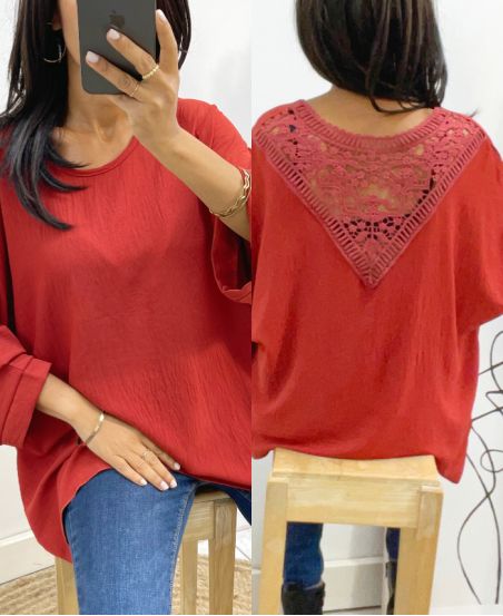 TOP OVERSIZE BACK LACE AH226 BRICK