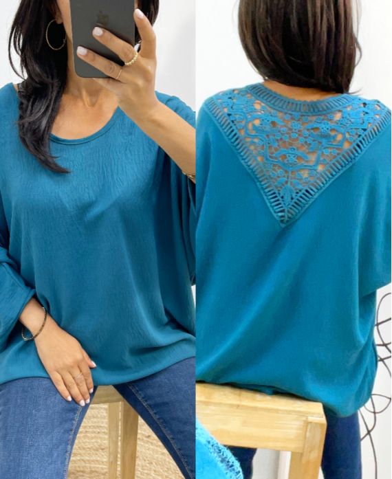 TOP OVERSIZE BACK LACE AH226 OIL BLUE